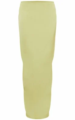 PrettyLittleThing Satin Mid Rise Maxi Skirt Chartreuse