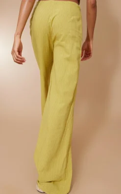 New PrettyLittleThing Stripe Linen Look Straight Leg Pants Chartreuse