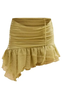Discount PrettyLittleThing Textured Chiffon Ruffle Hem Mini Skirt Chartreuse