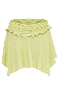 Chartreuse Textured Handkerchief Hem Boho Mini Skirt