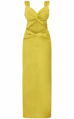 Woven Cut Out Knot Front Detail Capped Sleeve Maxi Dress-PrettyLittleThing Hot