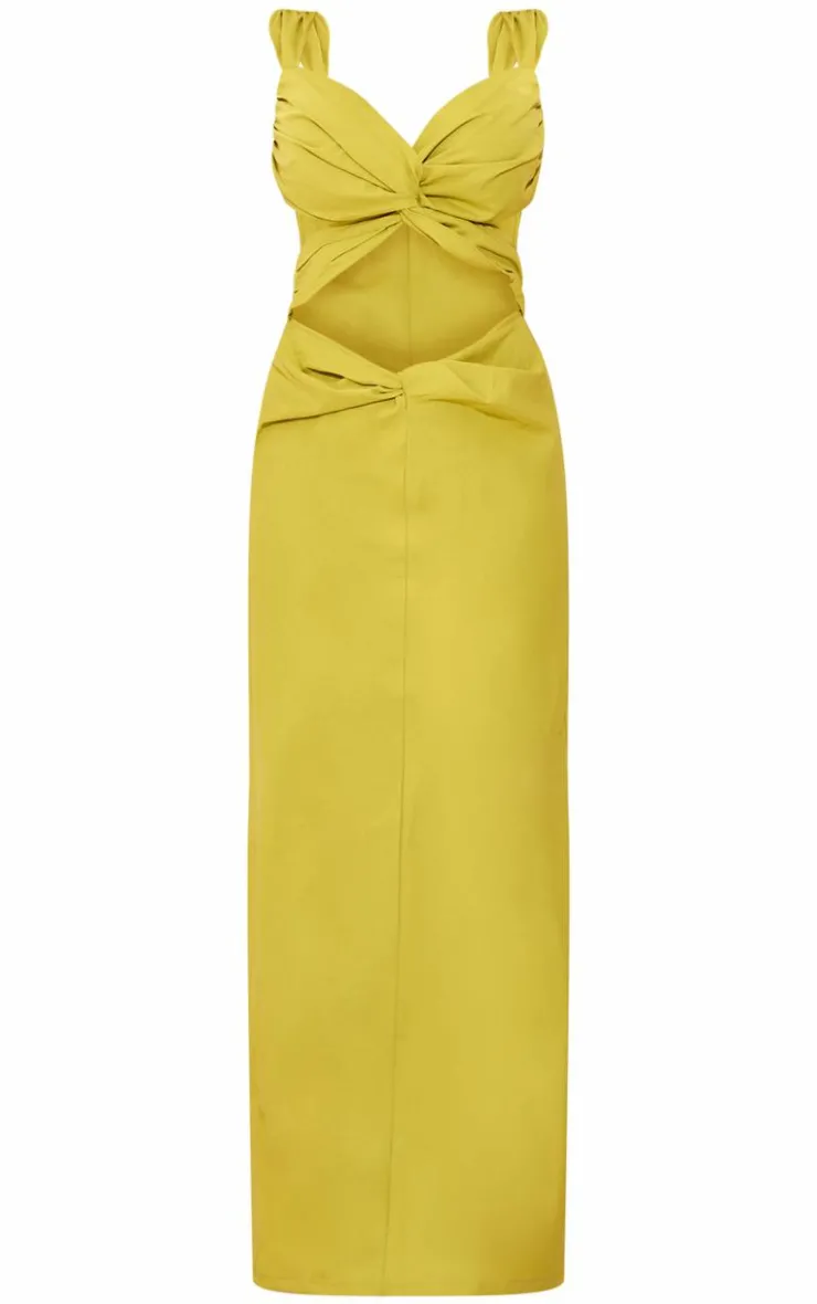 Woven Cut Out Knot Front Detail Capped Sleeve Maxi Dress-PrettyLittleThing Hot