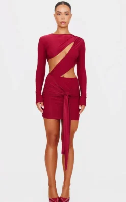 Cut Out Bust Panel Long Sleeve Drape Bodycon Dress-PrettyLittleThing Outlet