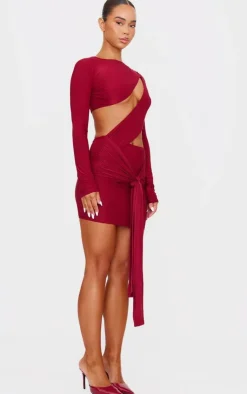 Cut Out Bust Panel Long Sleeve Drape Bodycon Dress-PrettyLittleThing Outlet
