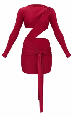 Cut Out Bust Panel Long Sleeve Drape Bodycon Dress-PrettyLittleThing Outlet