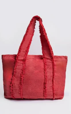PrettyLittleThing Shoppers*Denim Frayed Zip Tote Bag