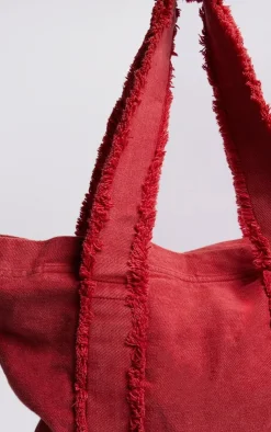 PrettyLittleThing Shoppers*Denim Frayed Zip Tote Bag
