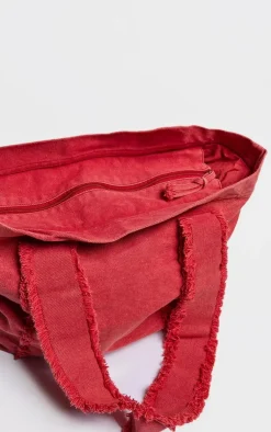PrettyLittleThing Shoppers*Denim Frayed Zip Tote Bag
