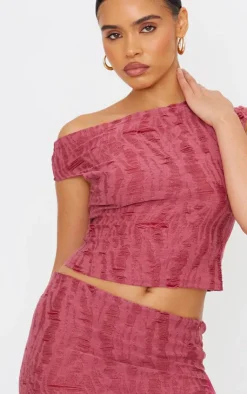 Discount PrettyLittleThing Distressed Asymmetric Top Cherry Red