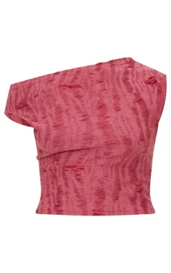 Discount PrettyLittleThing Distressed Asymmetric Top Cherry Red