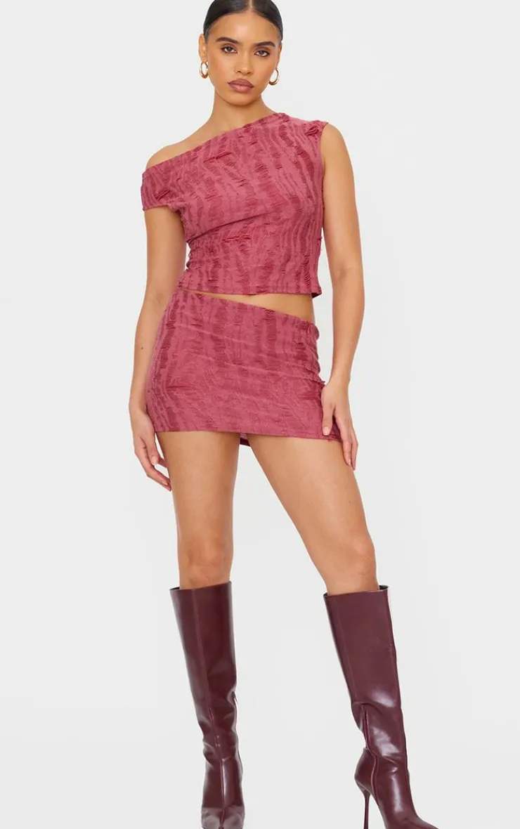 Clearance PrettyLittleThing Distressed Asymmetric Micro Mini Skirt Cherry Red
