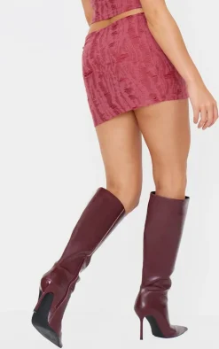 Clearance PrettyLittleThing Distressed Asymmetric Micro Mini Skirt Cherry Red