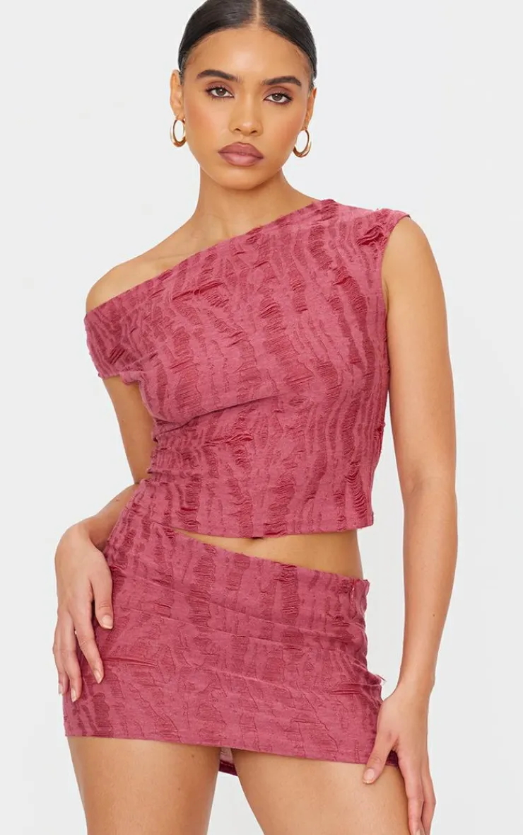 Clearance PrettyLittleThing Distressed Asymmetric Micro Mini Skirt Cherry Red
