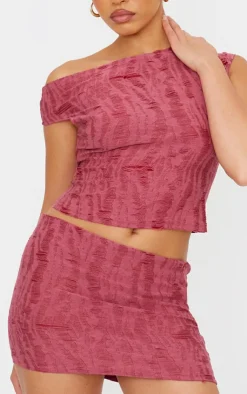 Clearance PrettyLittleThing Distressed Asymmetric Micro Mini Skirt Cherry Red
