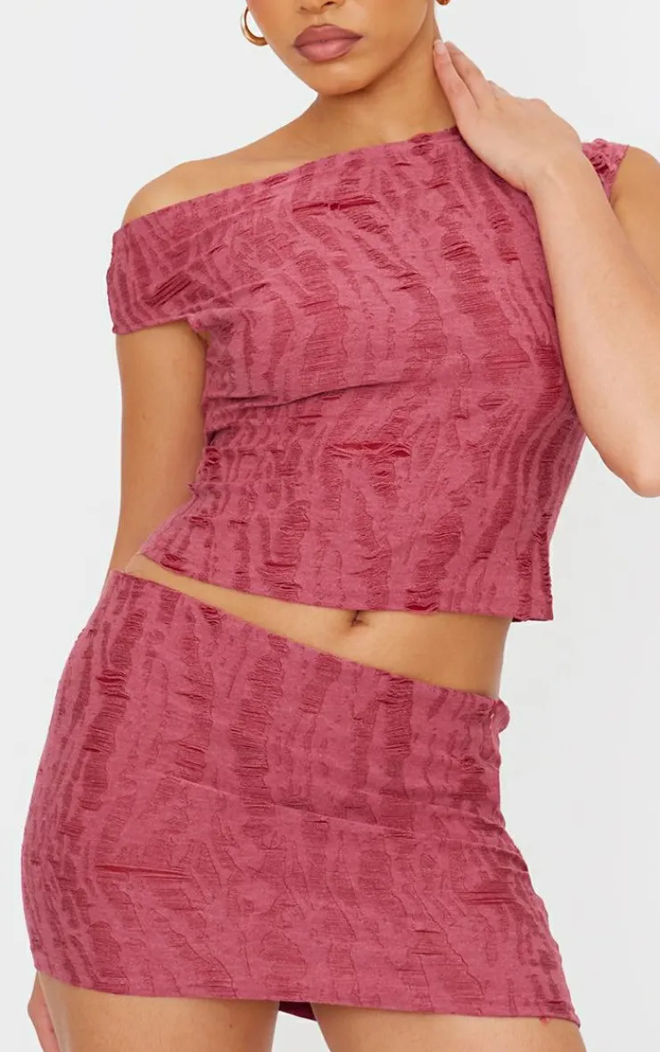 Clearance PrettyLittleThing Distressed Asymmetric Micro Mini Skirt Cherry Red