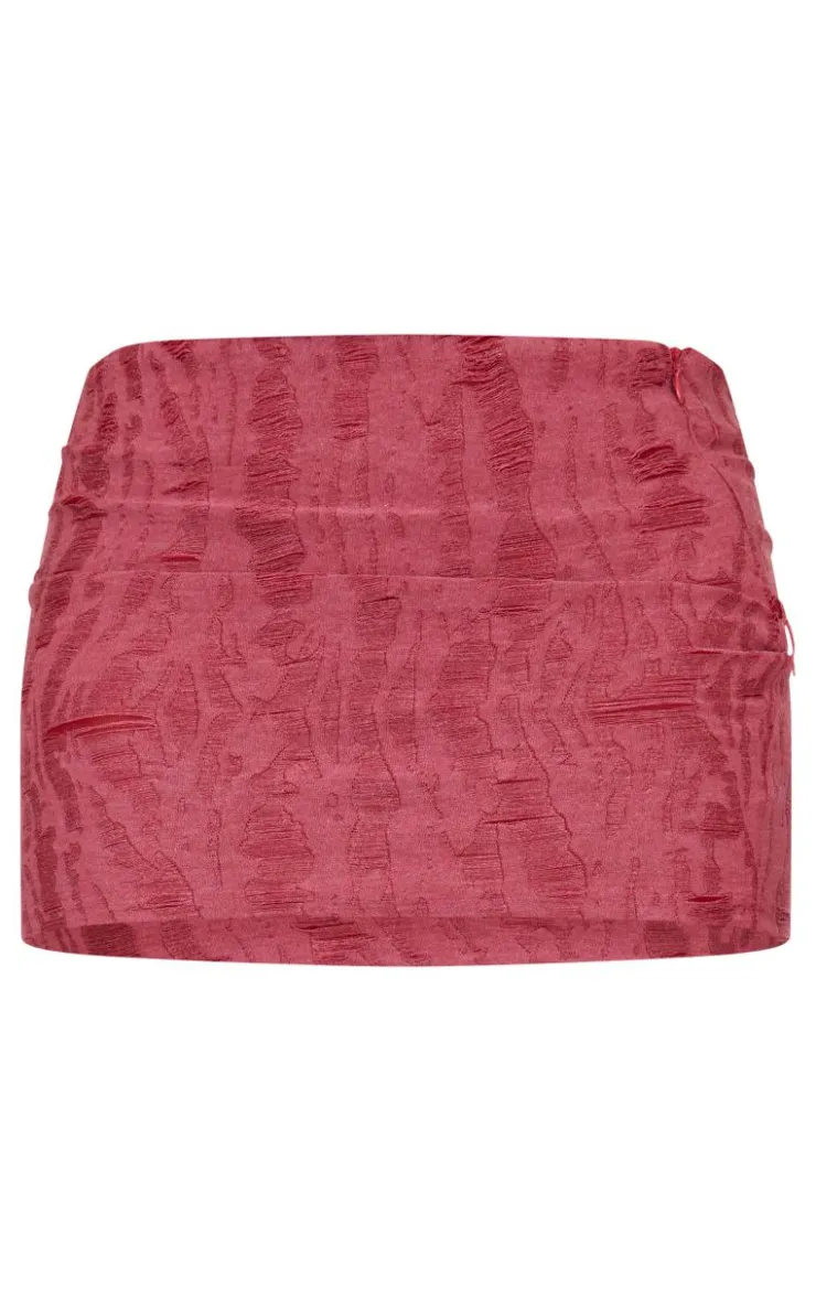 Clearance PrettyLittleThing Distressed Asymmetric Micro Mini Skirt Cherry Red