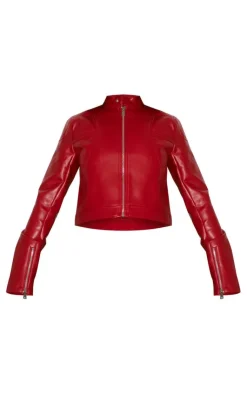PrettyLittleThing Faux Leather Jackets*Faux Leather Cropped Biker Jacket