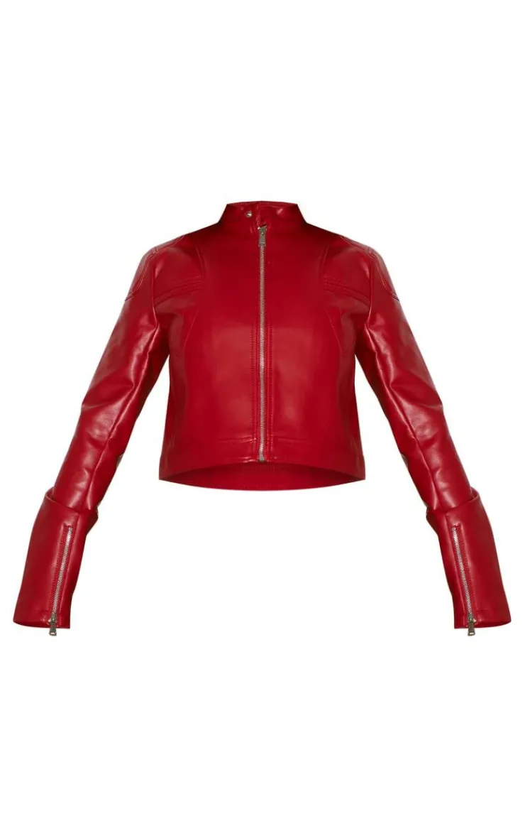 PrettyLittleThing Faux Leather Jackets*Faux Leather Cropped Biker Jacket