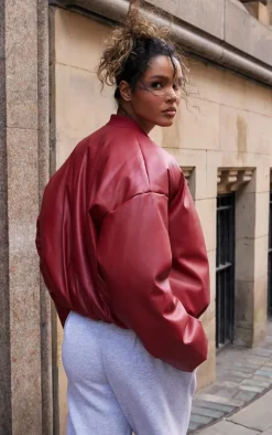 PrettyLittleThing Puffer Jackets*Faux Leather Oversized Bomber Jacket