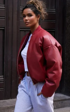 PrettyLittleThing Puffer Jackets*Faux Leather Oversized Bomber Jacket