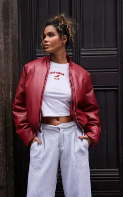 PrettyLittleThing Puffer Jackets*Faux Leather Oversized Bomber Jacket