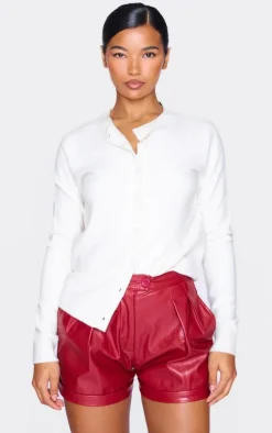 Cherry Red Faux Leather Pleat Detail Shorts