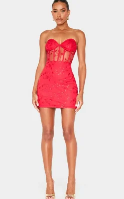 Floral Mesh Overlay Corset Mini Dress-PrettyLittleThing Discount