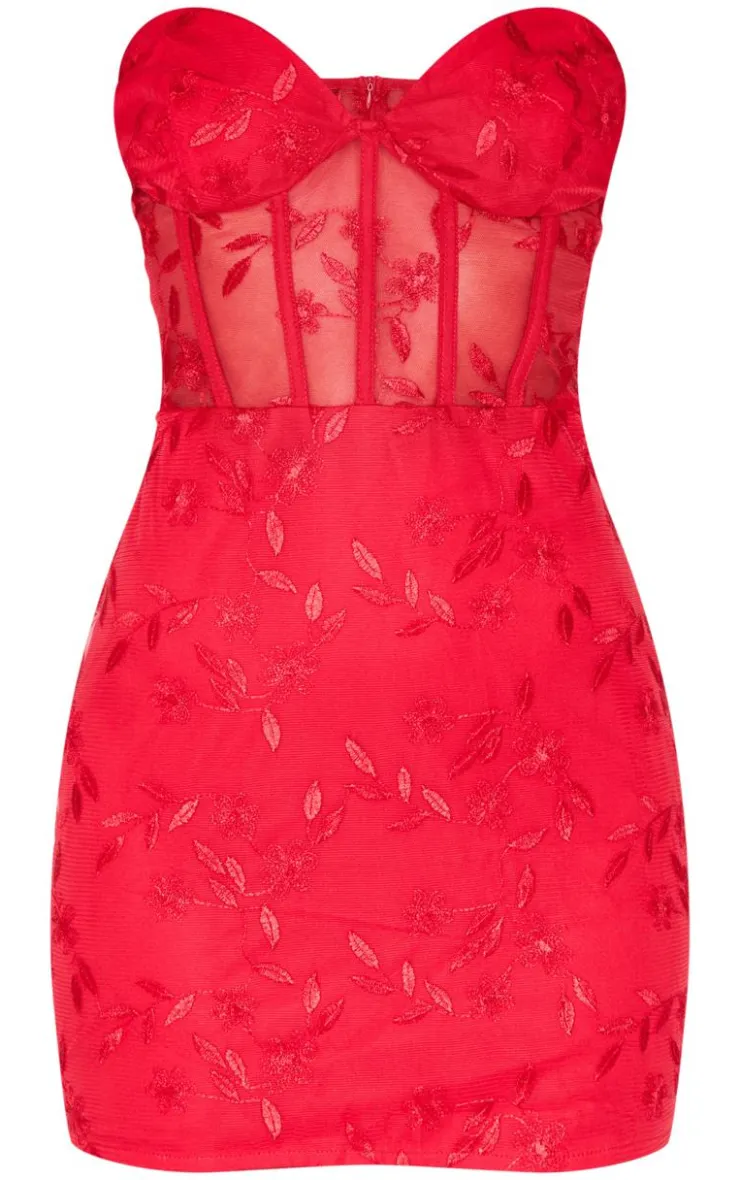 Floral Mesh Overlay Corset Mini Dress-PrettyLittleThing Discount