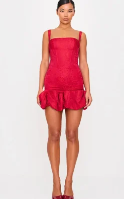 Jacquard Puff Ball Hem Mini Dress-PrettyLittleThing Hot