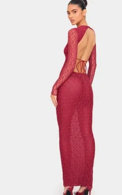 Lace Backless Long Sleeve Maxi Dress-PrettyLittleThing Clearance