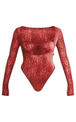 Lace Bandeau Detail Long Sleeve Bodysuit-PrettyLittleThing Discount