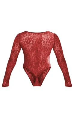 Lace Bandeau Detail Long Sleeve Bodysuit-PrettyLittleThing Discount