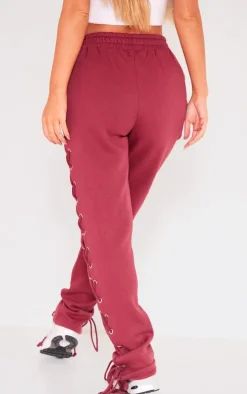 Cherry Red Lace Up Side Detail Oversized Sweatpants