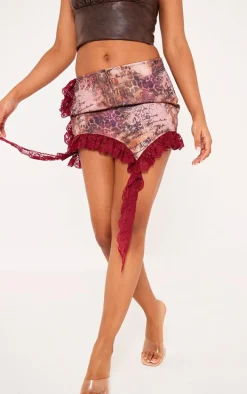Cherry Red Leopard Print Lace Trim Mini Skirt