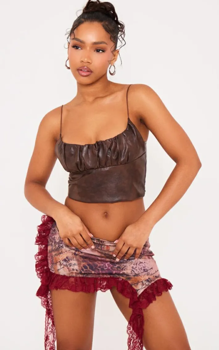 Cherry Red Leopard Print Lace Trim Mini Skirt