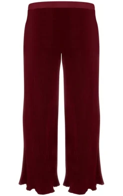 PrettyLittleThing Plisse High Waisted Wide Leg Pants Cherry Red