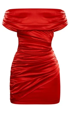 Premium Constructed Satin Bardot Mini Dress-PrettyLittleThing Discount