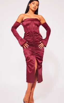 Premium Constructed Satin Draped Front Midi Dress-PrettyLittleThing New
