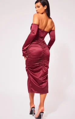 Premium Constructed Satin Draped Front Midi Dress-PrettyLittleThing New