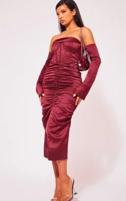 Premium Constructed Satin Draped Front Midi Dress-PrettyLittleThing New