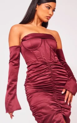 Premium Constructed Satin Draped Front Midi Dress-PrettyLittleThing New