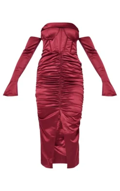 Premium Constructed Satin Draped Front Midi Dress-PrettyLittleThing New