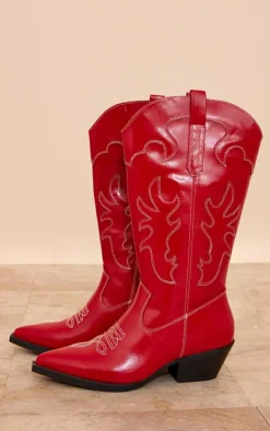 PrettyLittleThing Low Heels*Pu Point Toe Low Block Heel Stitched Western Boots