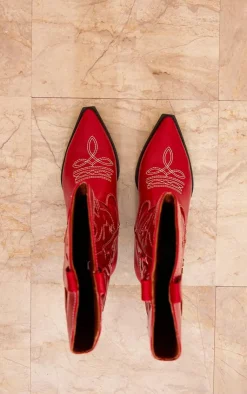 PrettyLittleThing Low Heels*Pu Point Toe Low Block Heel Stitched Western Boots