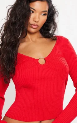 PrettyLittleThing Knitted Tops*Rib Knit O Ring Long Sleeve Top