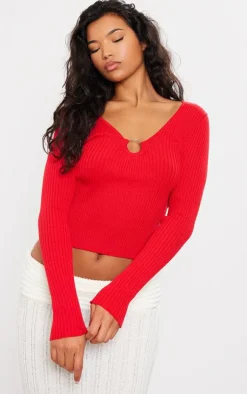 PrettyLittleThing Knitted Tops*Rib Knit O Ring Long Sleeve Top