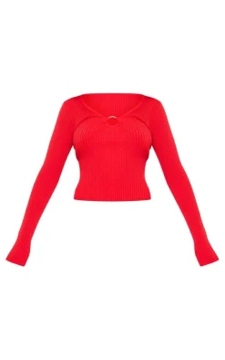 PrettyLittleThing Knitted Tops*Rib Knit O Ring Long Sleeve Top