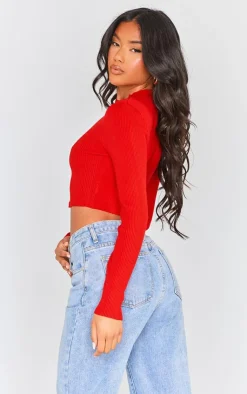 PrettyLittleThing Knitted Tops*Ring Front Cut Out Long Sleeve Knit Top