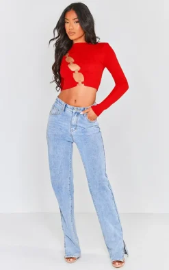 PrettyLittleThing Knitted Tops*Ring Front Cut Out Long Sleeve Knit Top