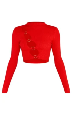 PrettyLittleThing Knitted Tops*Ring Front Cut Out Long Sleeve Knit Top